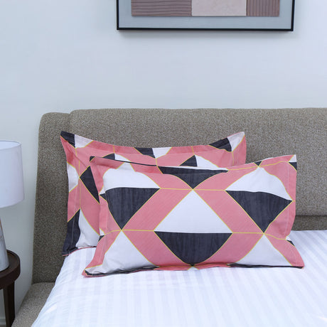 Nilkamal Triangles Design Microfiber 17 X 27 Pillow Covers Set Of 2 Pink Grey