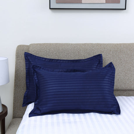 Nilkamal Stripes Microfiber 17 X 27 Pillow Covers Set Of 2 Blue - 01