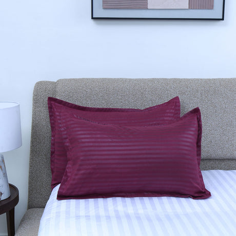 Nilkamal Stripes Microfiber 17 X 27 Pillow Covers Set Of 2 Maroon