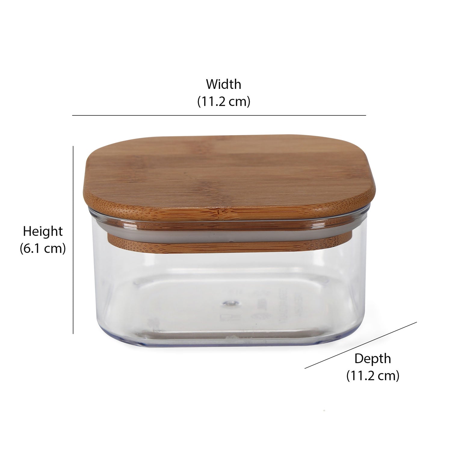 Square Shape 450 ml Container with Bamboo Lid (Transparent)