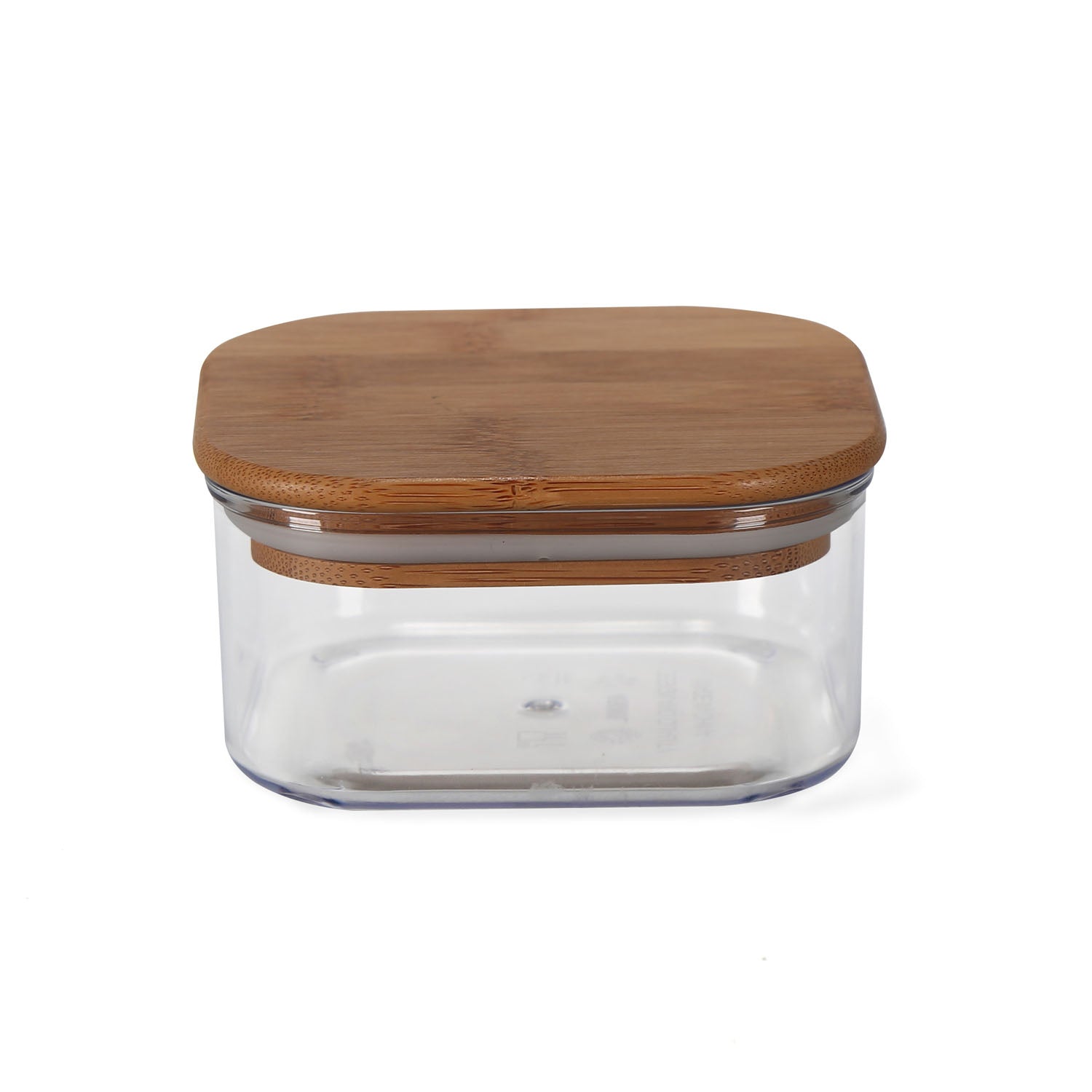 Square Shape 450 ml Container with Bamboo Lid (Transparent)