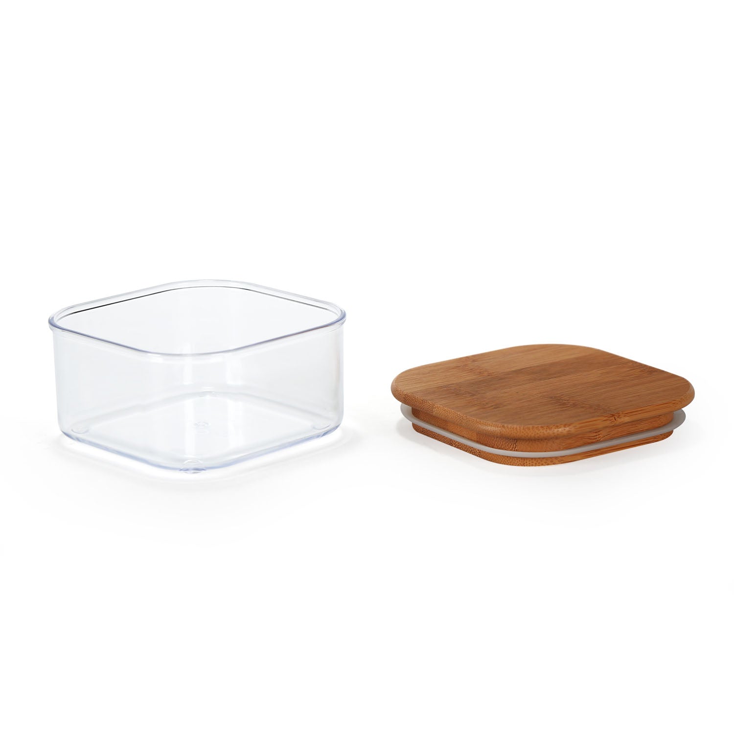 Square Shape 450 ml Container with Bamboo Lid (Transparent)