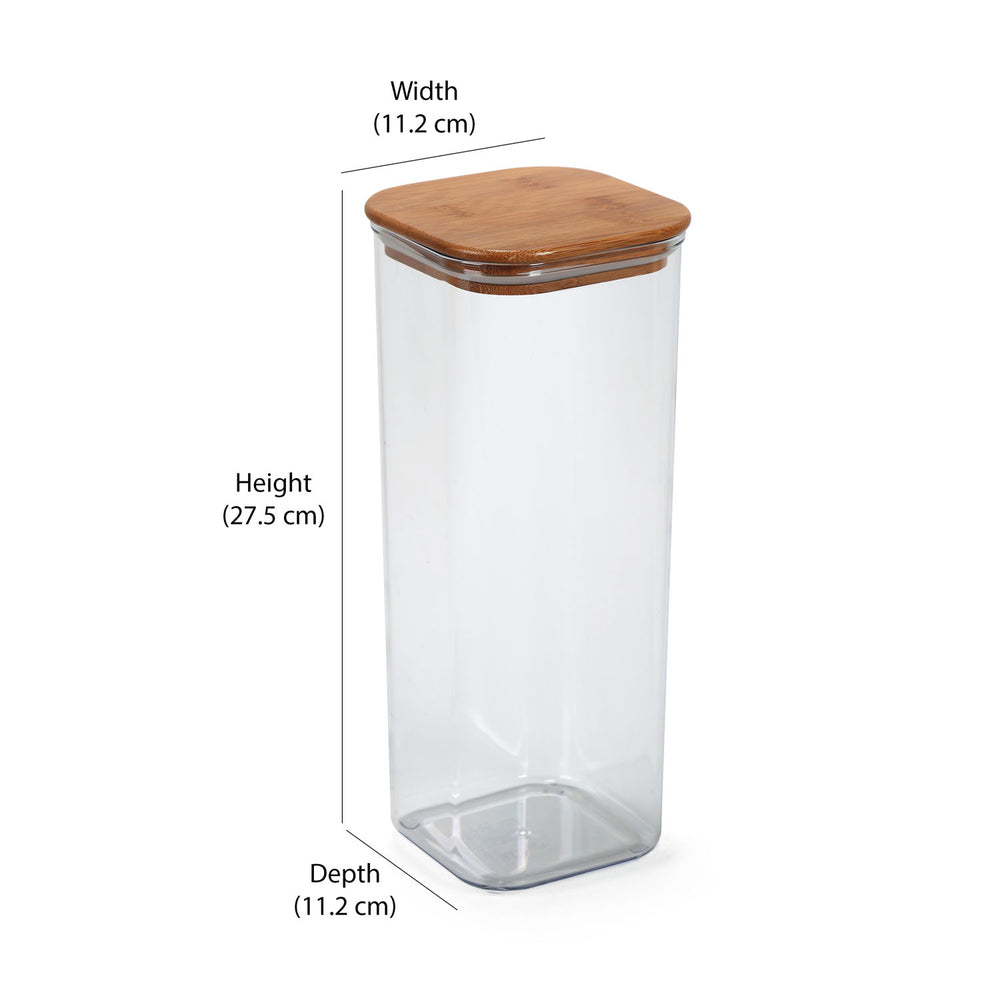 Square Shape 2300 ml Container with Bamboo Lid (Transparent)