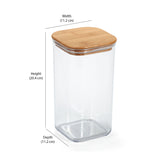 Square Shape 1700 ml Container with Bamboo Lid (Transparent)