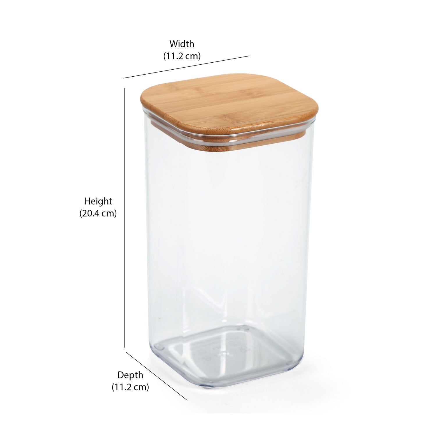 Square Shape 1700 ml Container with Bamboo Lid (Transparent)