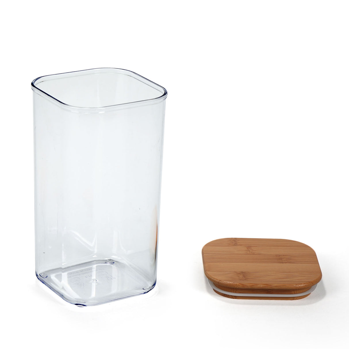 Square Shape 1700 ml Container with Bamboo Lid (Transparent)