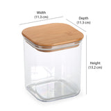 Square Shape 1100 ml Container with Bamboo Lid (Transparent)