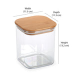 Square Shape 1100 ml Container with Bamboo Lid (Transparent)