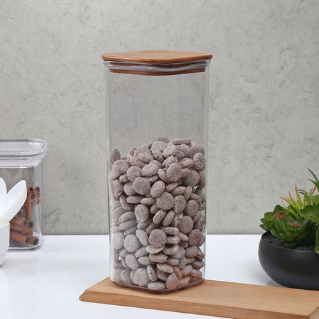 Nilkamal Square Shape 2300 Ml Canister With Bamboo Lid Transparent