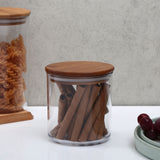 Nilkamal Round Shape 660 Ml Canister With Bamboo Lid Transparent