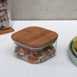 Nilkamal Square Shape 450 Ml Canister With Bamboo Lid Transparent