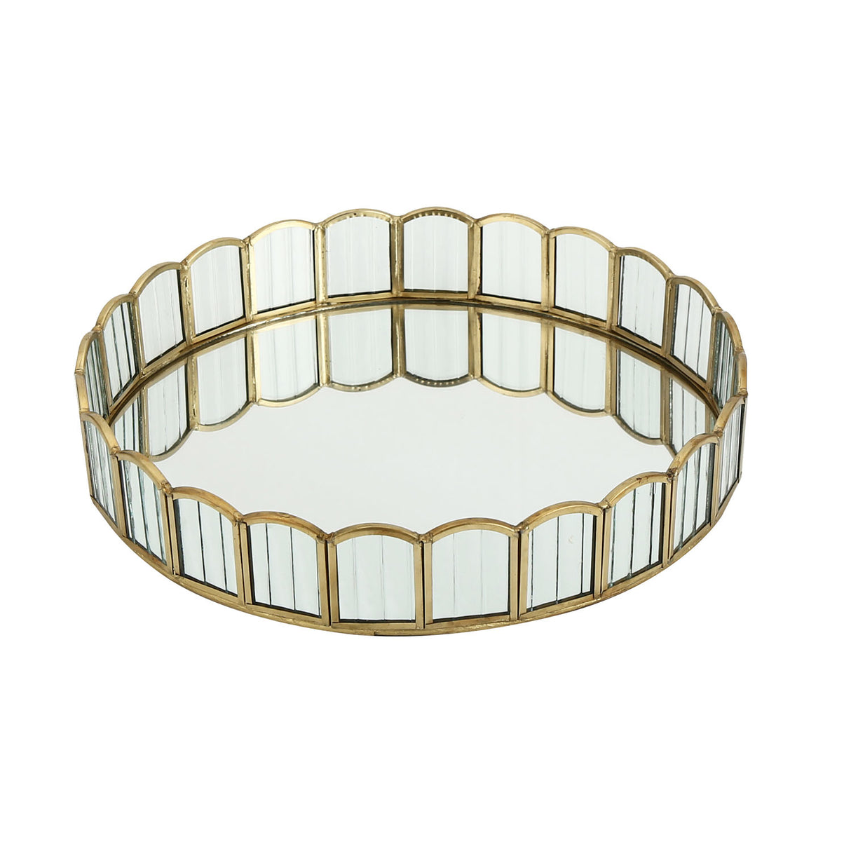 Decorative Iron & Glass Round Tray (Gold)