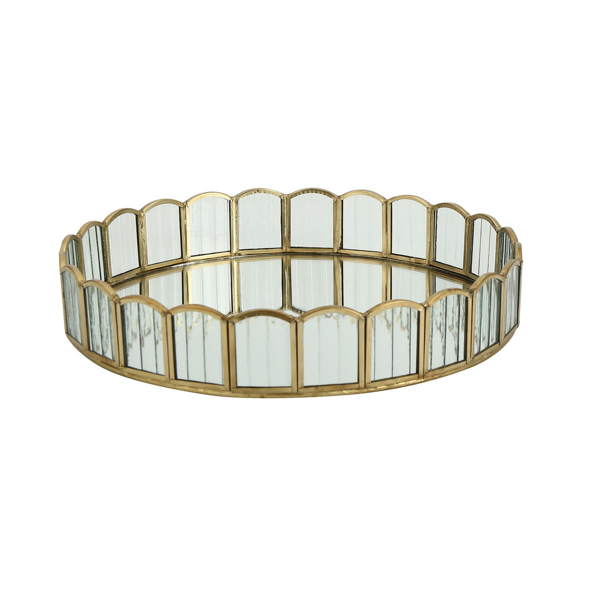 Decorative Iron & Glass Round Tray (Gold)
