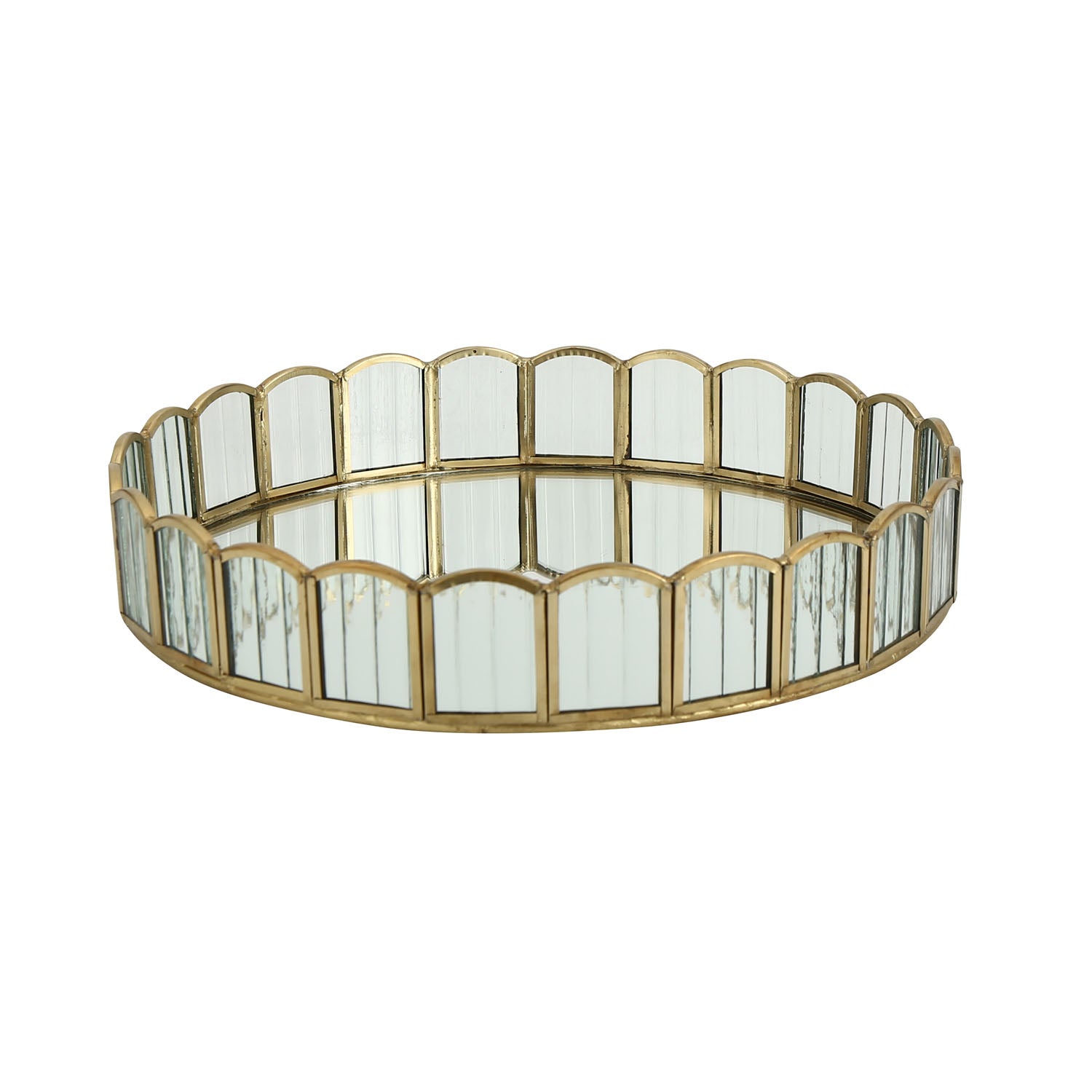 Decorative Iron & Glass Round Tray (Gold)