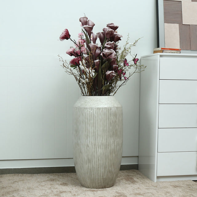 Nilkamal Decorative Fluted Iron Floor Vase (Beige)
