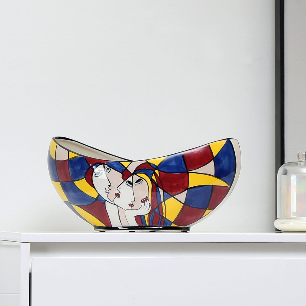 Boat Shaped Hand Painted Decorative Ceramic Bowl (Multicolor)
