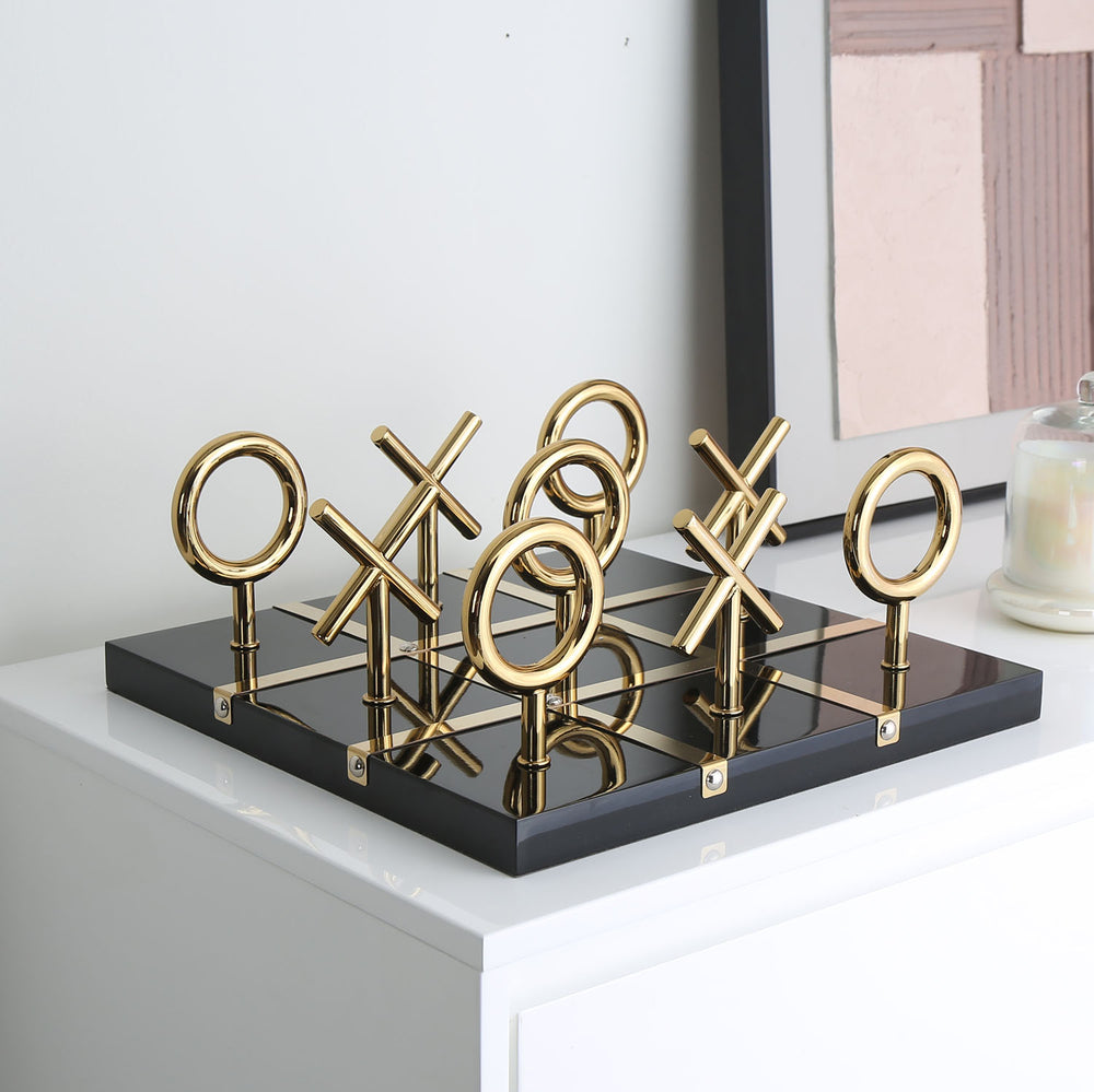 Tic Tac Toe Metal Decorative Showpiece- Black & Gold