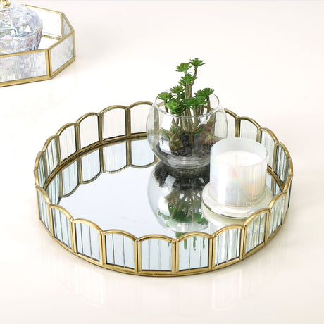 Nilkamal Decorative Iron & Glass Round Tray (Gold)