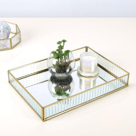 Nilkamal Decorative Iron & Glass Rectangular Tray (Gold)