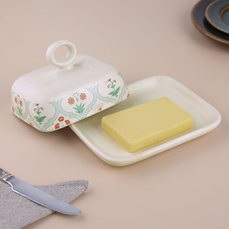 Nilkamal Floral Stoneware Butter Dish (Green)