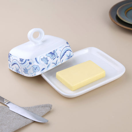 Nilkamal Floral Stoneware Butter Dish (Blue)