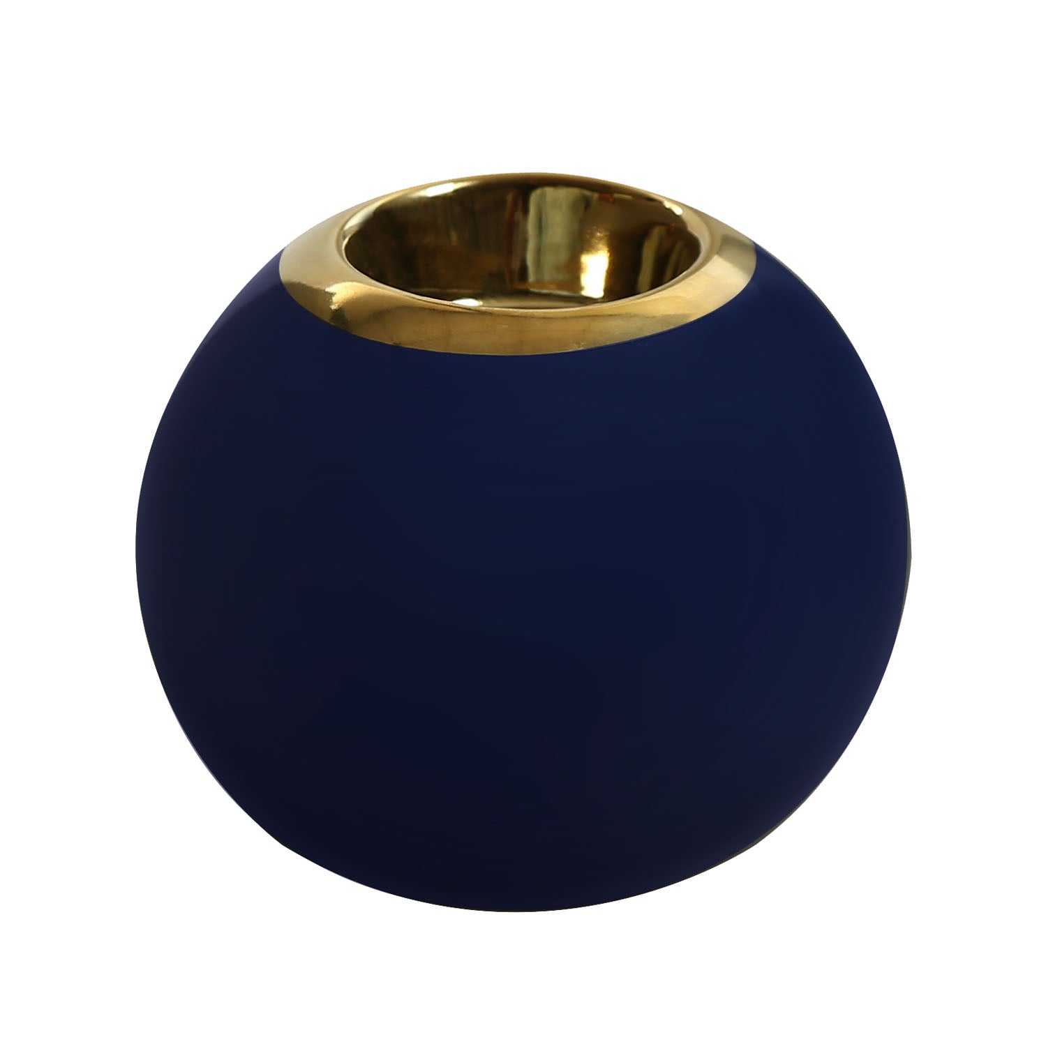 Decorative Round Ceramic Votive (Blue & Gold)