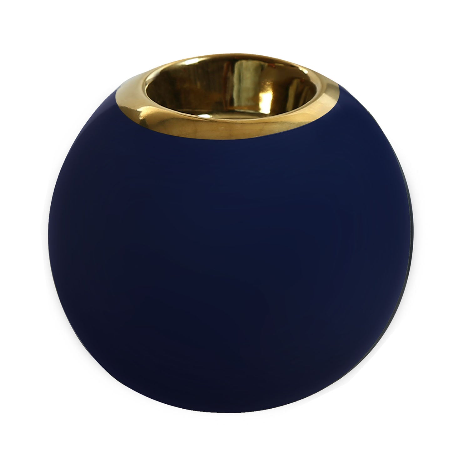 Decorative Round Ceramic Votive (Blue & Gold)