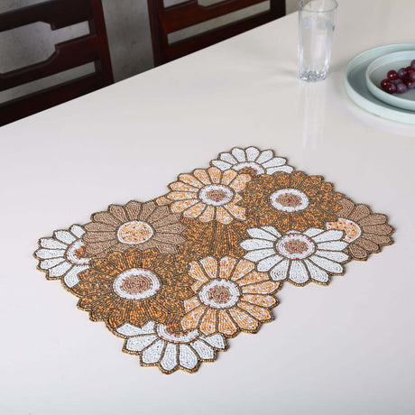 Nilkamal Floral Beaded Rectangular Placemat (Multicolor)