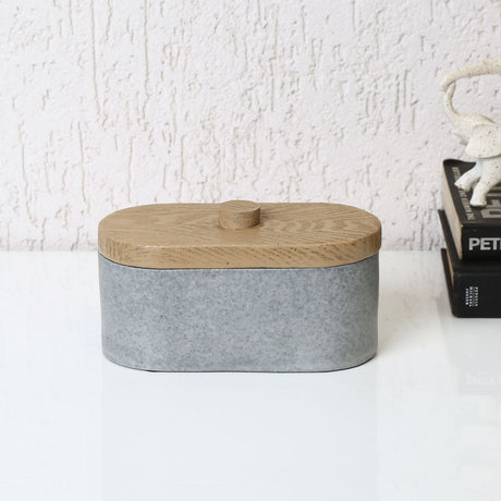 Nilkamal Wooden Finish Polyresin Oval Storage Box Organiser Grey