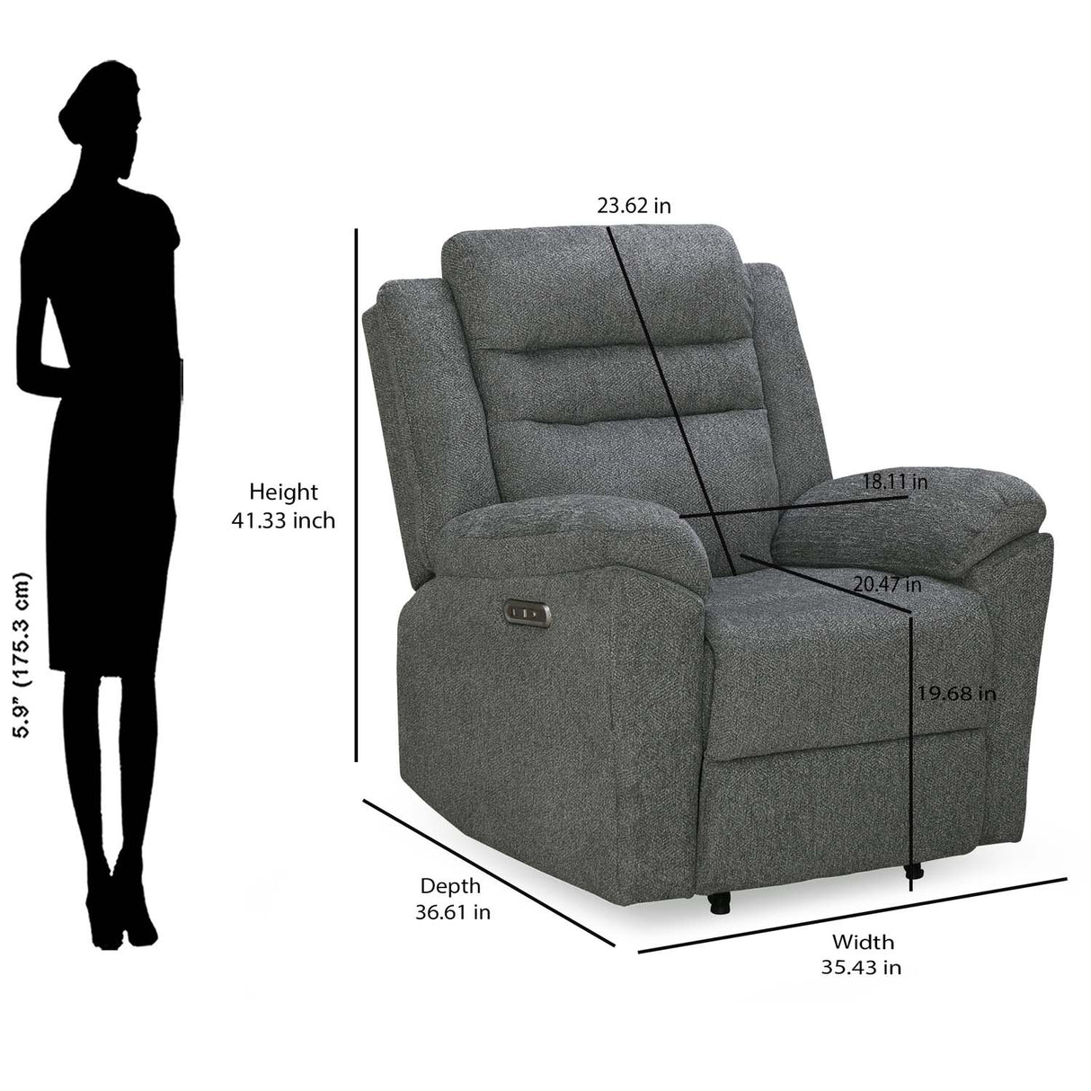 Divo 1 Seater Electric Recliner (Slate Grey)