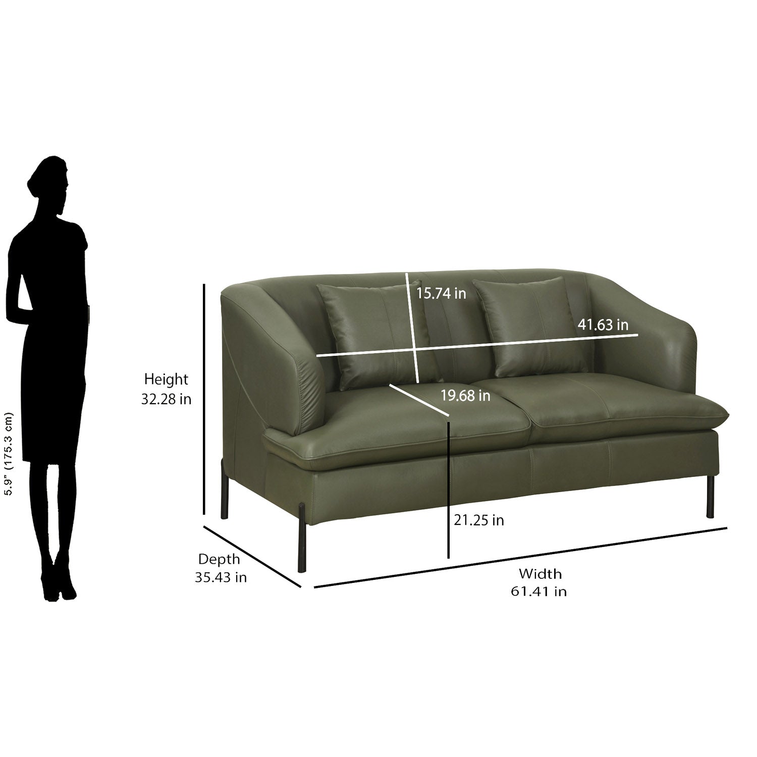 Modena 2 Seater Sofa (Green)