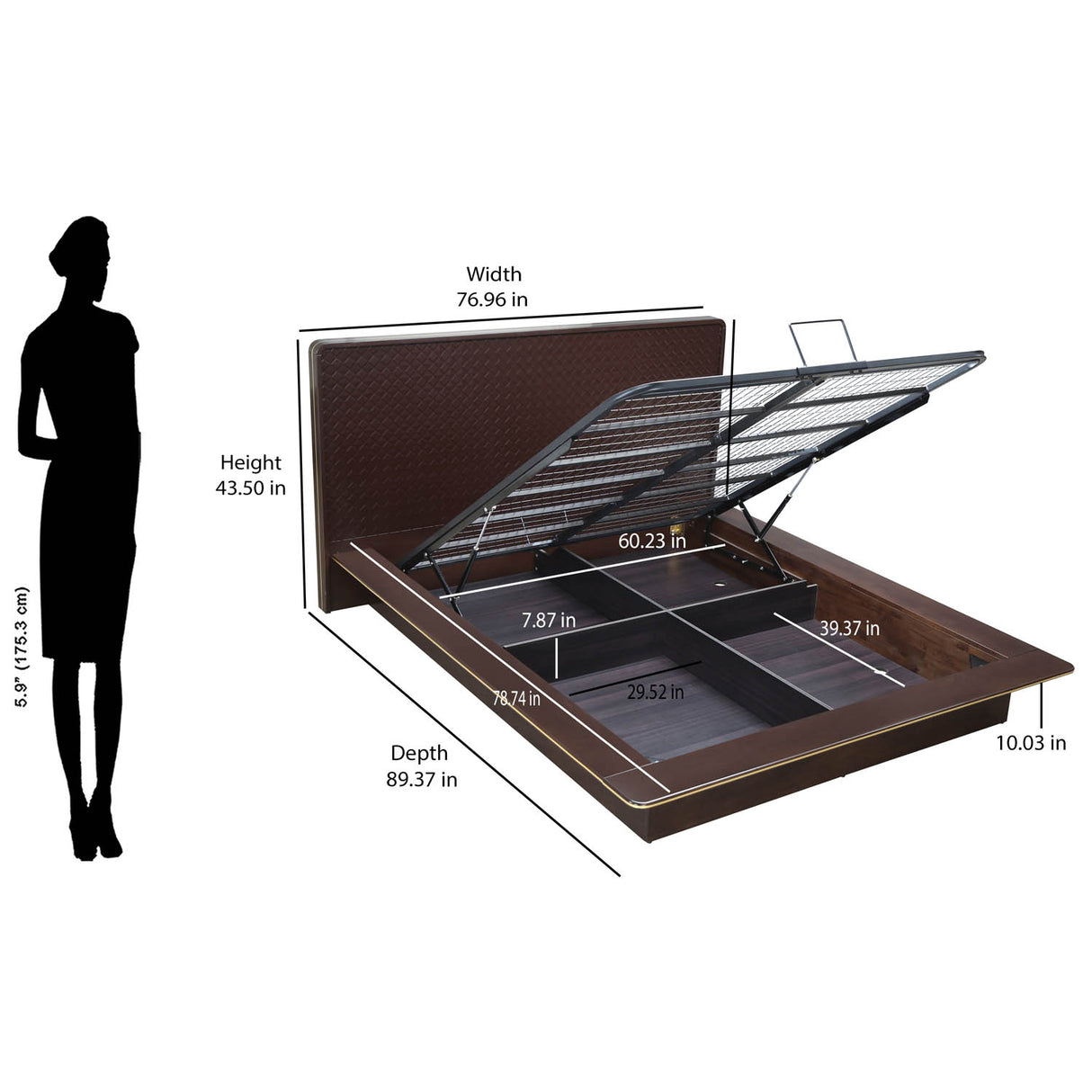 Triton Queen Bed with Hydraulic Storage (Cocoa Brown)