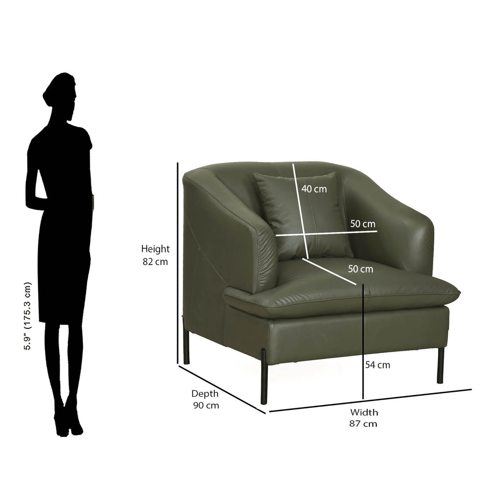 Modena 1 Seater Leather Sofa- Green