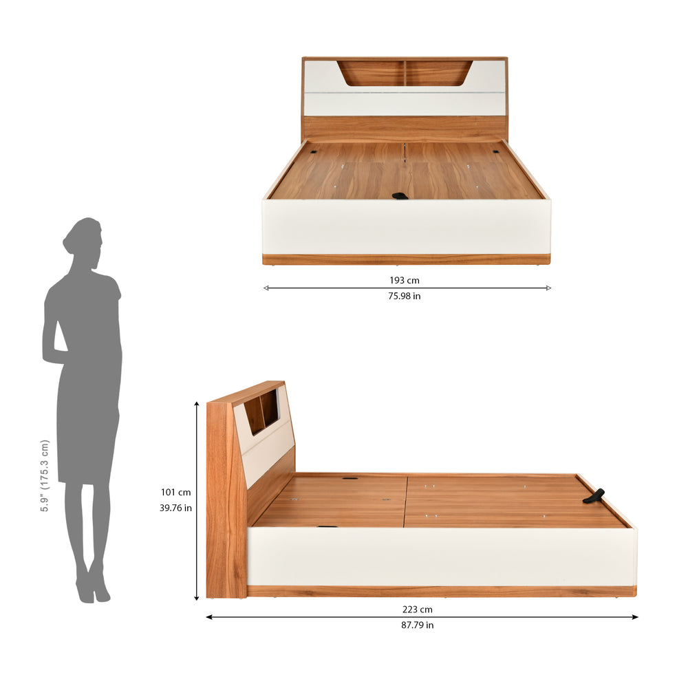 Eternal Wooden King Bed with Hydraulic Storage- Teak
