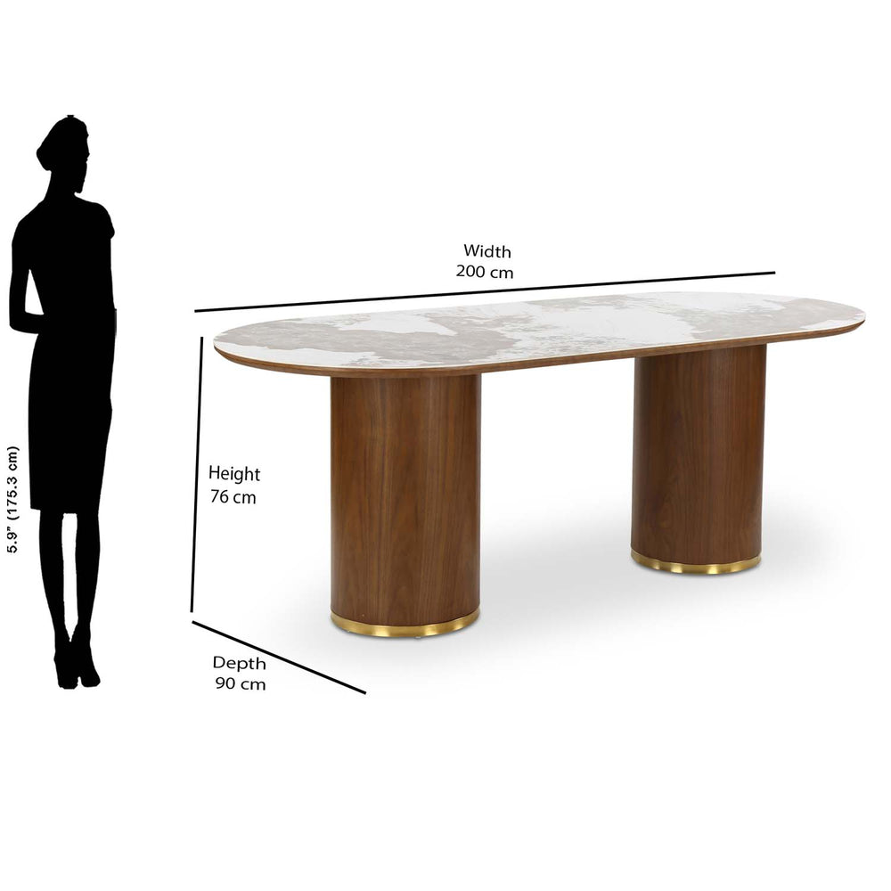 Empera Sintered Top 6 Seater Dining Table (Walnut & Beige)
