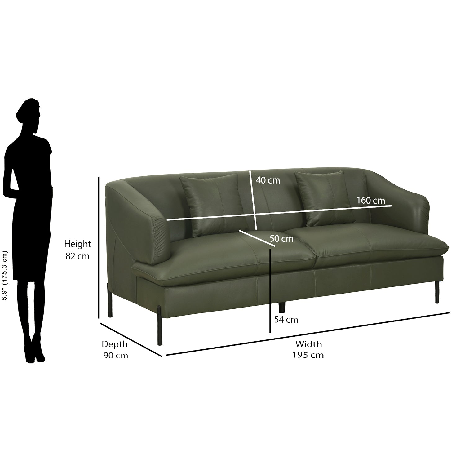 Modena 3 Seater Sofa (Green)