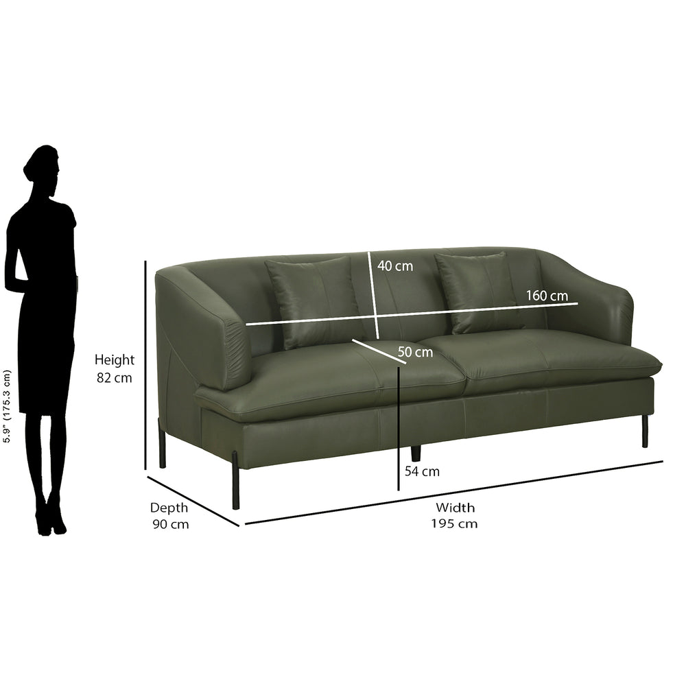 Modena 3 Seater Leather Sofa- Green