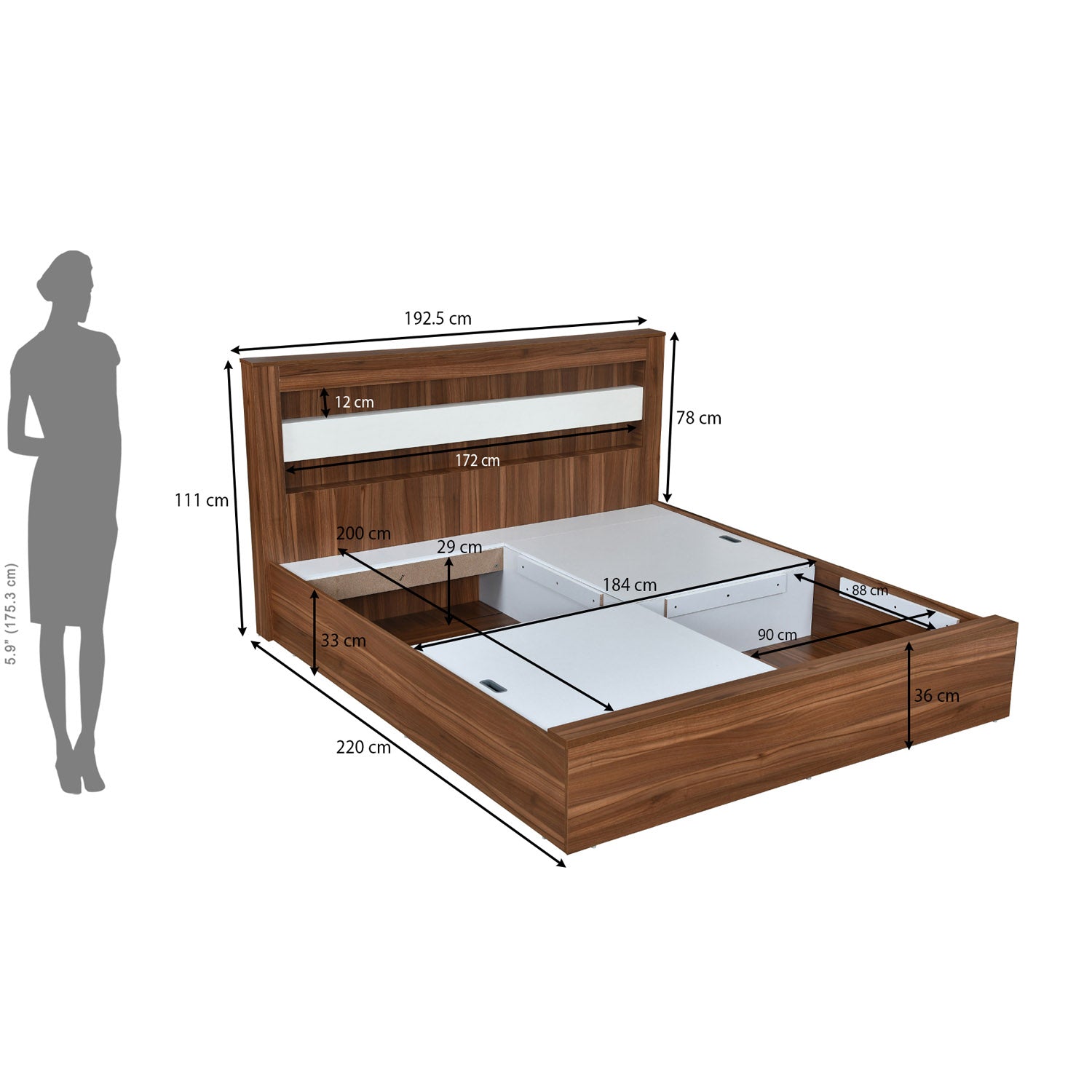 Magnus King Bed with Box Storage(Lyon Walnut)