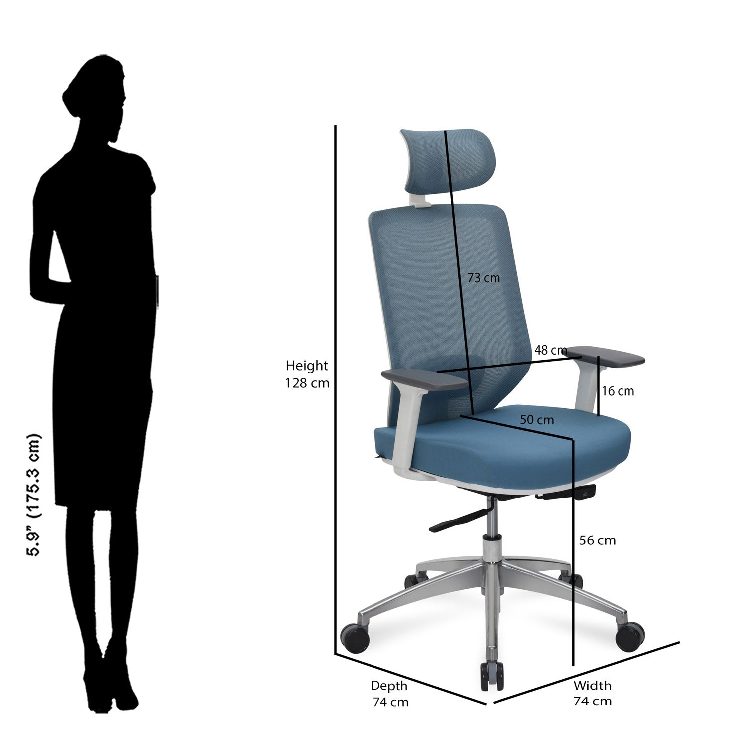 Poise Pro High Back Mesh Chair- White and Blue