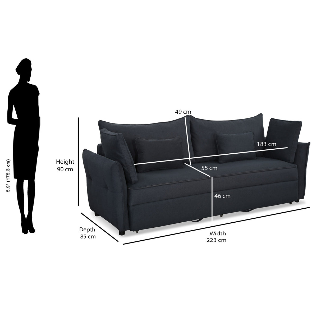Aveo 3 Seater Sofa Cum Bed (Blue)