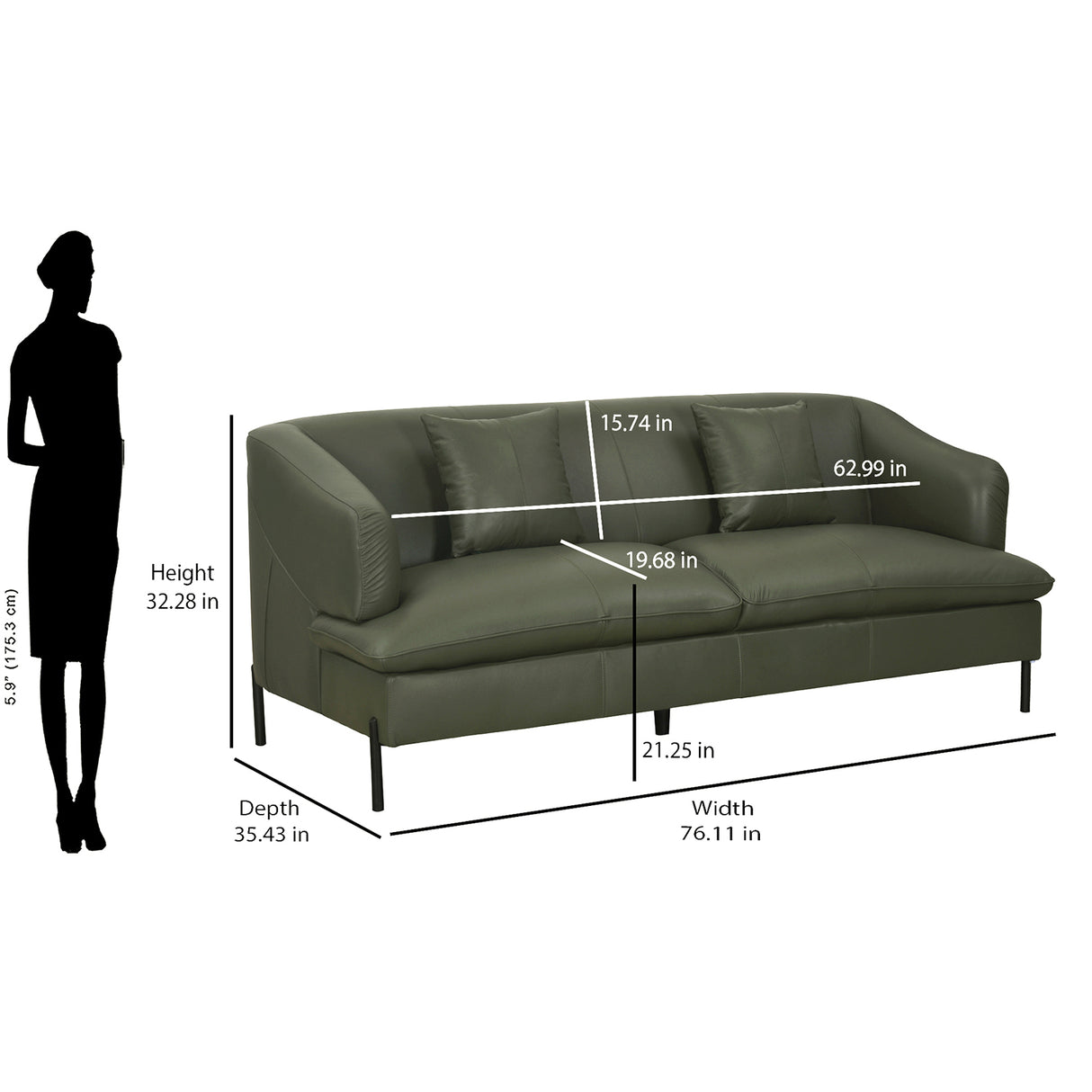 Modena 3 Seater Sofa (Green)