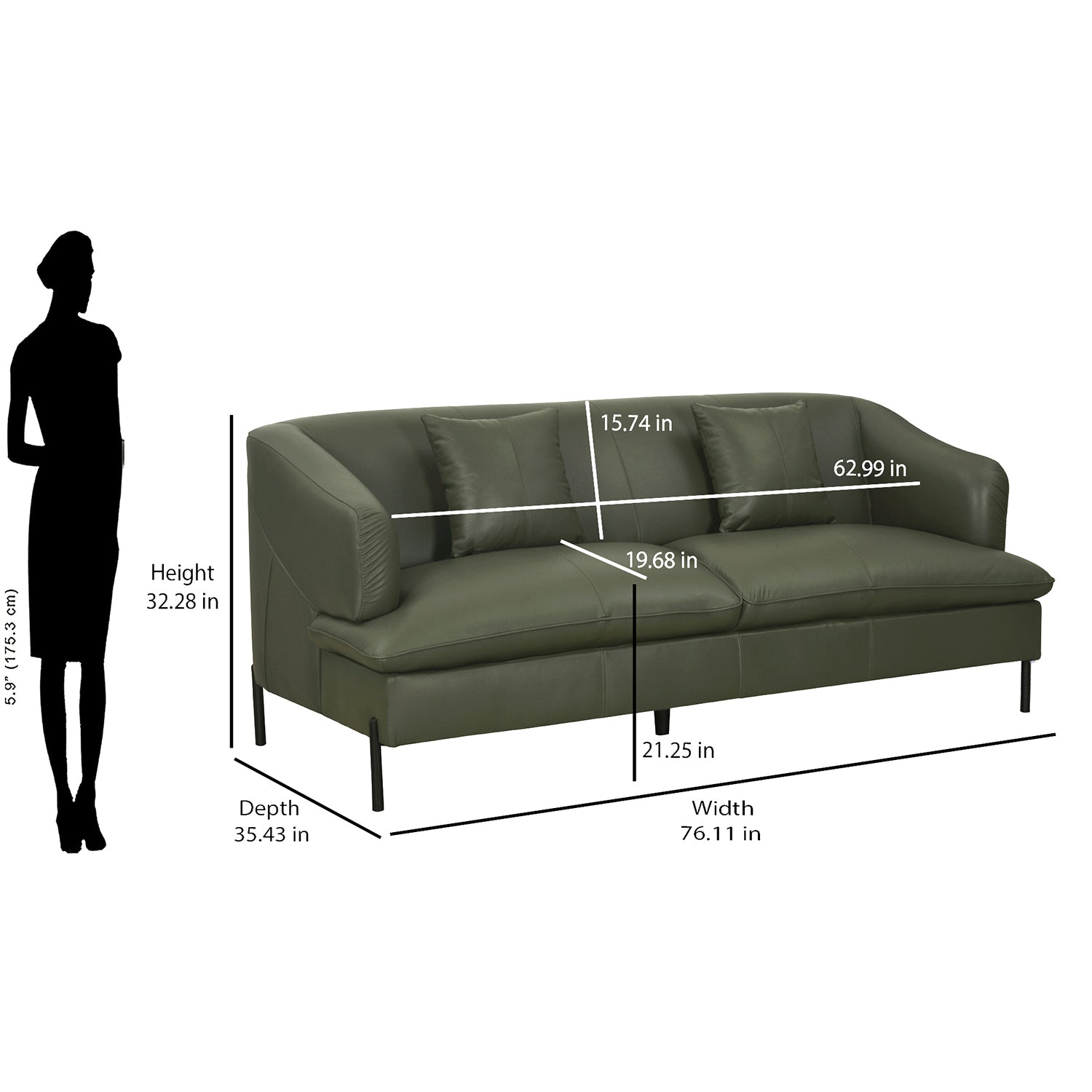 Modena 3 Seater Sofa (Green)