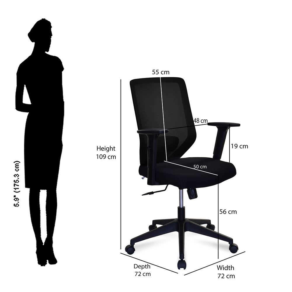 Poise Mid Back Mesh Chair- Black and Grey