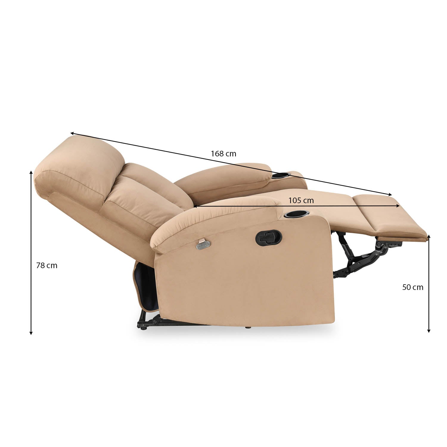 Lazio 1 Seater Manual Recliner with Cup Stand- Sand Brown
