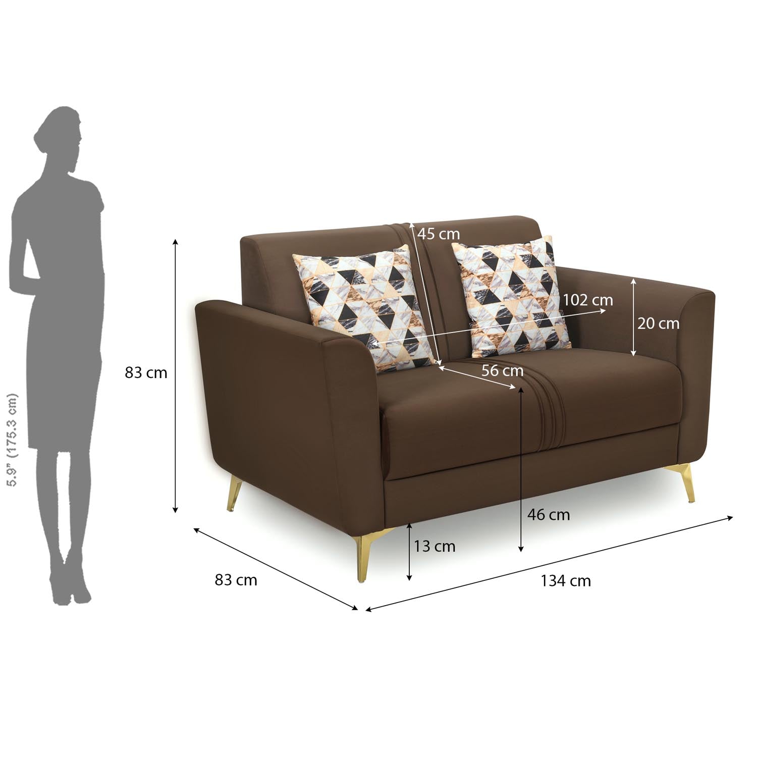 Cooper 2 Seater Fabric Sofa- Brown
