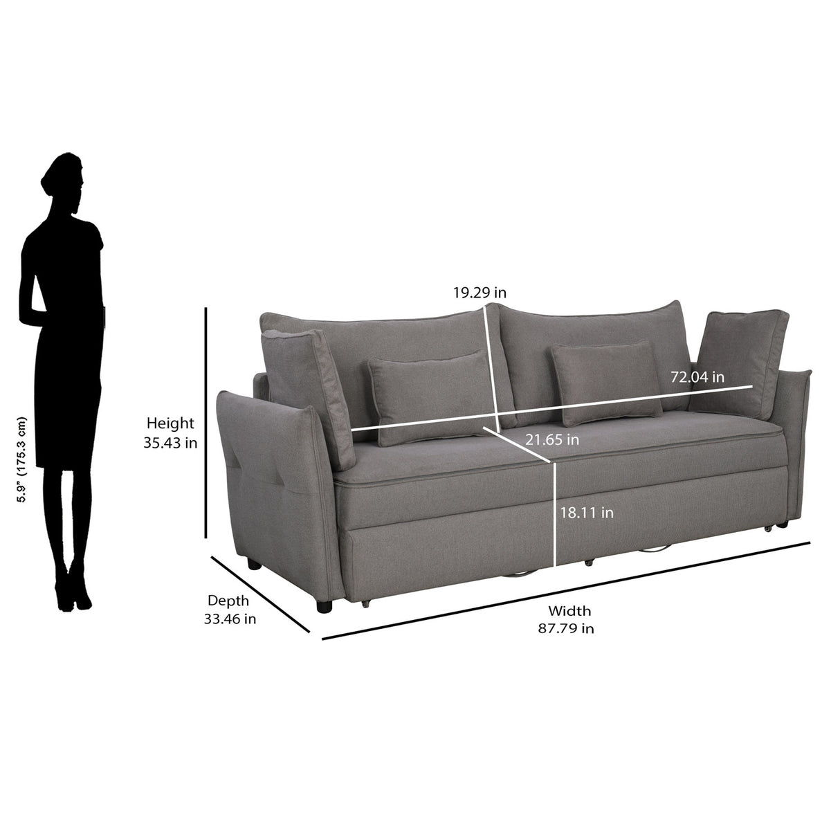 Aveo 3 Seater Sofa Cum Bed (Grey)