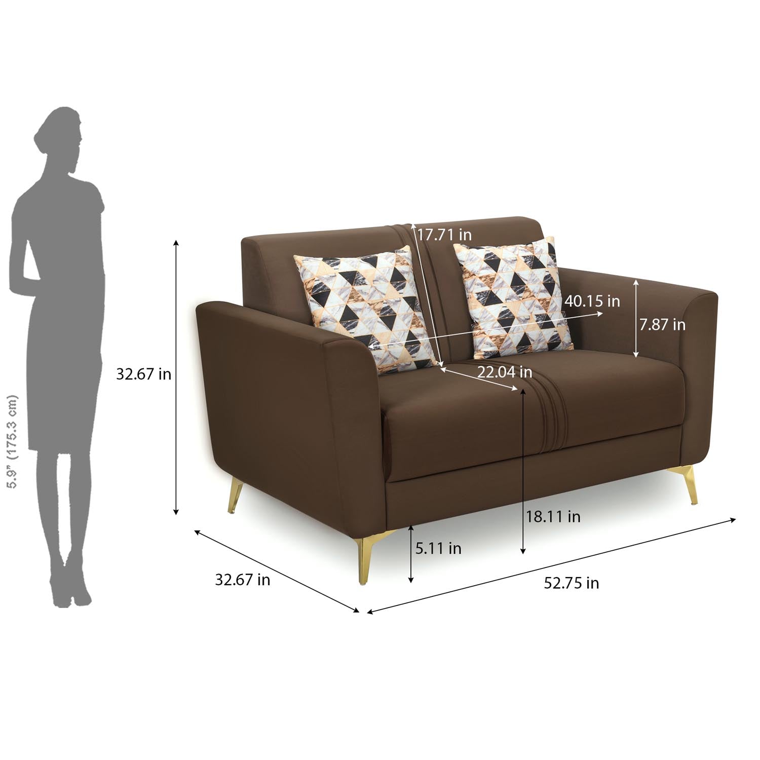 Cooper 2 Seater Fabric Sofa- Brown
