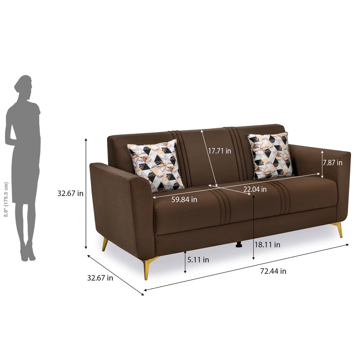 Cooper 3 Seater Fabric Sofa- Brown