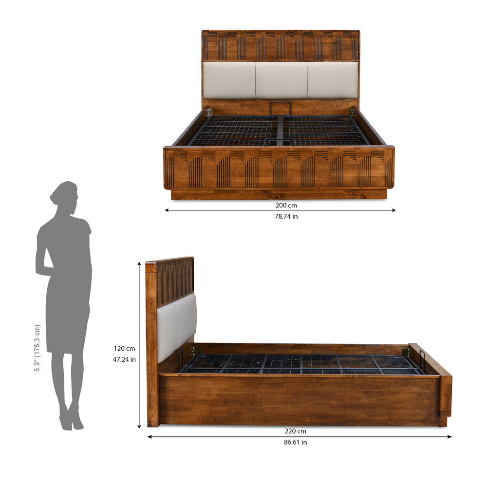 Albury Solid Wood King Bed with Hydraulic Storage- Antique Cherry