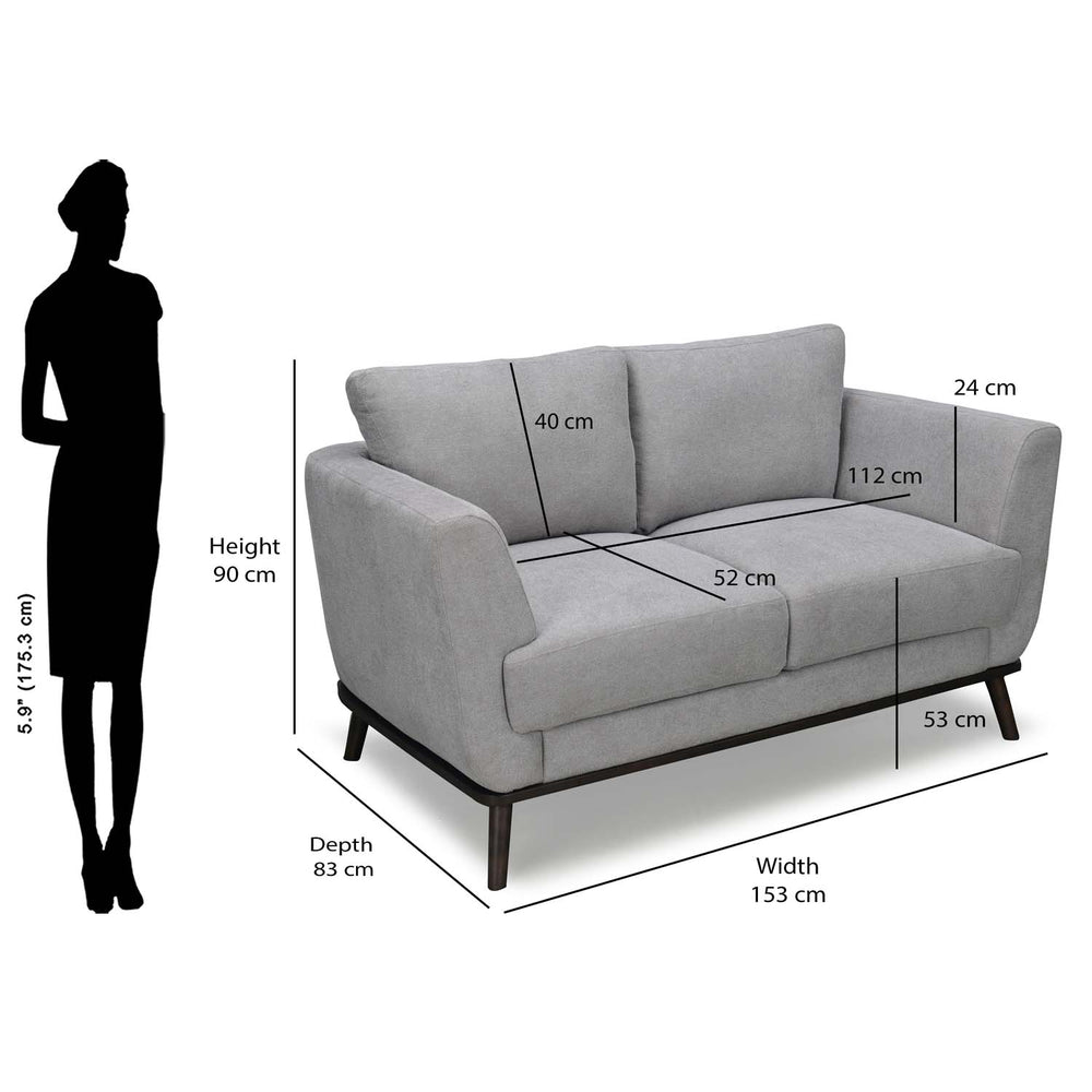 Lydia 2 Seater Fabric Sofa- Grey